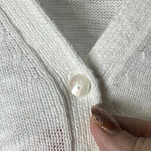 PUREJILL Women’s Cotton/Linen Cardigan, Buttoned Up, 2 Pkt, Long Slv, White, M. - Picture 3 of 11